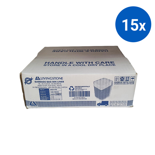 Livingstone Garbage Bag Bin Liner 18 Litres 45 x 54cm 1000/Carton - White x15