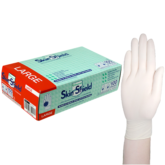 Universal Skin Shield Biodegradable Latex Examination Gloves ASTM Powder Free Large HACCP 100/Box - Cream x45