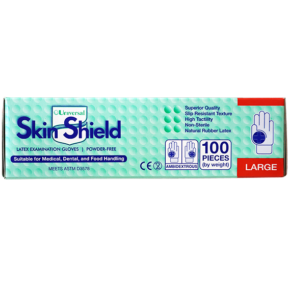 Universal Skin Shield Biodegradable Latex Examination Gloves ASTM Powder Free Large HACCP 100/Box - Cream x45