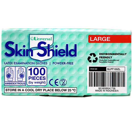 Universal Skin Shield Biodegradable Latex Examination Gloves ASTM Powder Free Large HACCP 100/Box - Cream x45