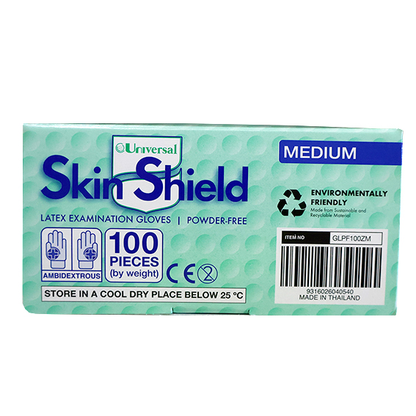 Universal Skin Shield Latex Examination Gloves ASTM Powder Free Medium HACCP 100/Box - Cream x45