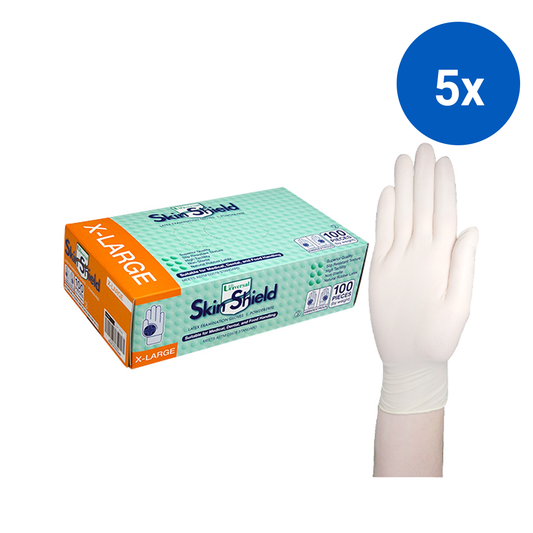 Universal Skin Shield Biodegradable Latex Examination Gloves ASTM Powder Free Extra Large HACCP 100/Box 1000/Carton - Cream x5