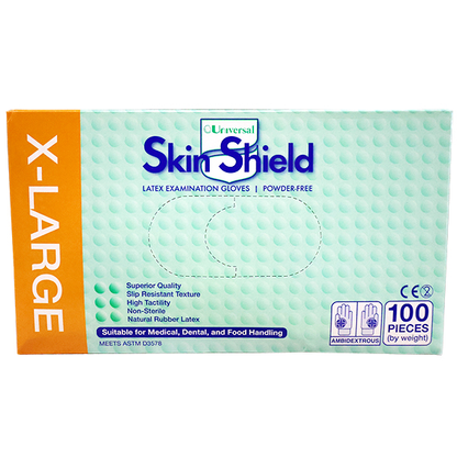 Universal Skin Shield Biodegradable Latex Examination Gloves ASTM Powder Free Extra Large HACCP 100/Box 1000/Carton - Cream x5