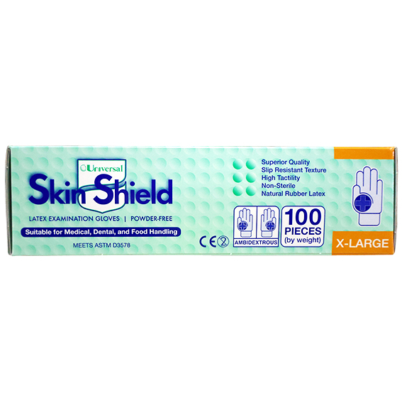 Universal Skin Shield Biodegradable Latex Examination Gloves ASTM Powder Free Extra Large HACCP 100/Box 1000/Carton - Cream x5