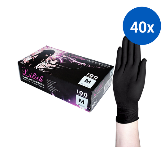 Lilith Salon Latex Gloves Smooth Feel Powder Free Medium 100/Box - Black x40