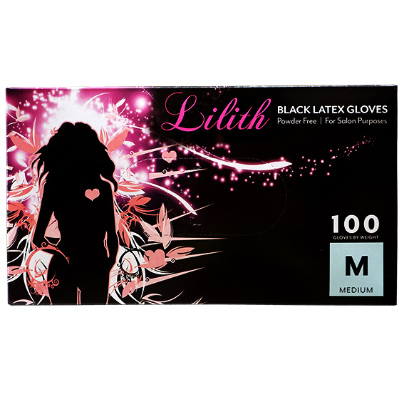 Lilith Salon Latex Gloves Smooth Feel Powder Free Medium 100/Box - Black x40