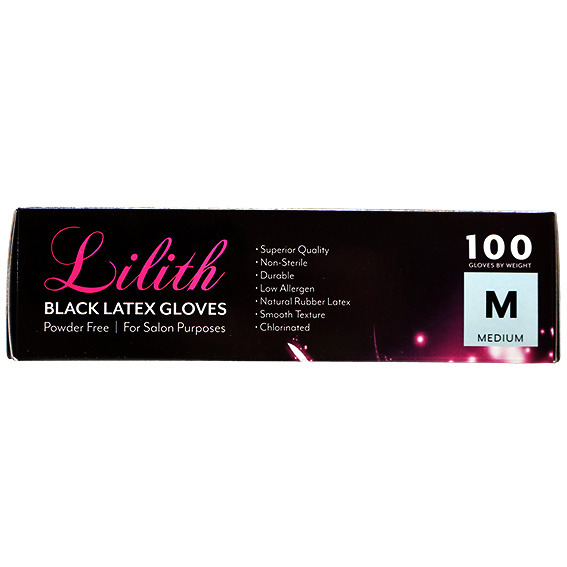 Lilith Salon Latex Gloves Smooth Feel Powder Free Medium 100/Box - Black x40
