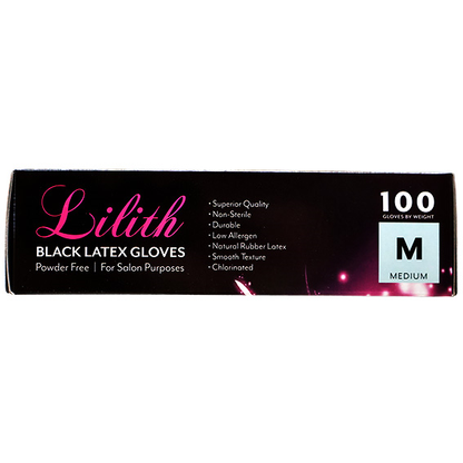Lilith Salon Latex Gloves Smooth Feel Powder Free Medium 100/Box - Black x40