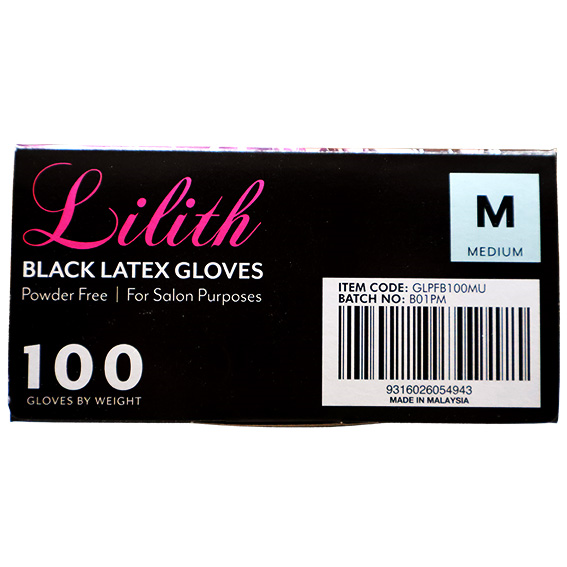 Lilith Salon Latex Gloves Smooth Feel Powder Free Medium 100/Box - Black x40