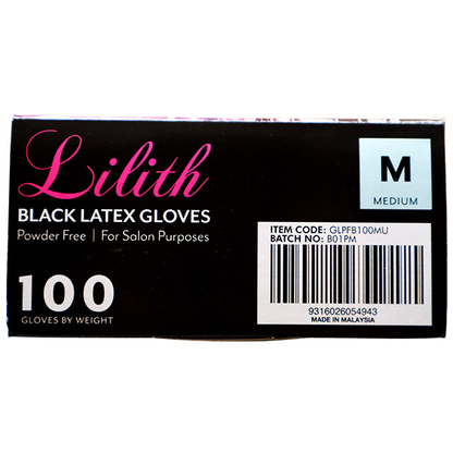 Lilith Salon Latex Gloves Smooth Feel Powder Free Medium 100/Box - Black x40