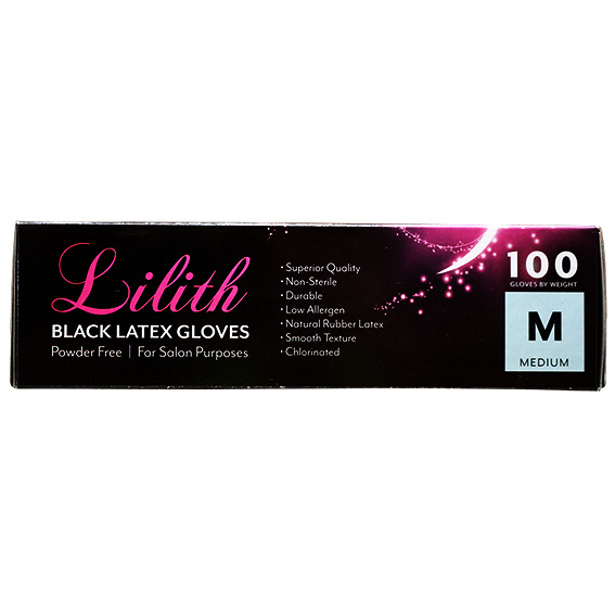 Lilith Salon Latex Gloves Smooth Feel Powder Free Medium 100/Box - Black x40