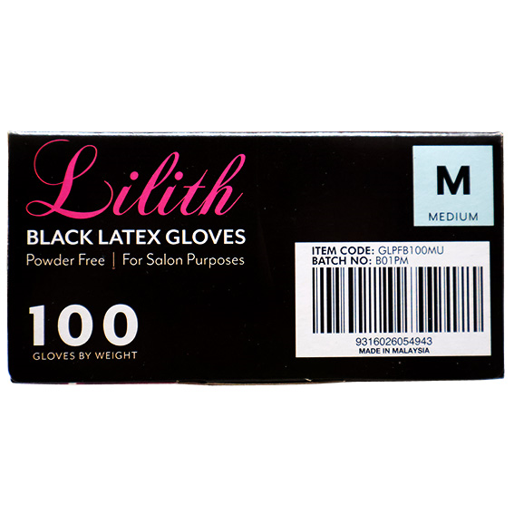 Lilith Salon Latex Gloves Smooth Feel Powder Free Medium 100/Box - Black x40