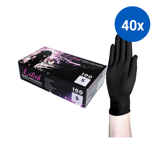 Lilith Salon Latex Gloves Smooth Feel Powder Free Small 100/Box - Black x40