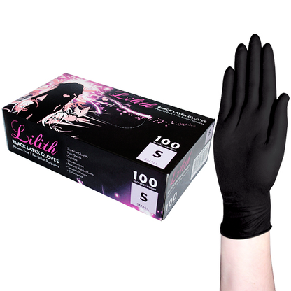 Lilith Salon Latex Gloves Smooth Feel Powder Free Small 100/Box - Black x40