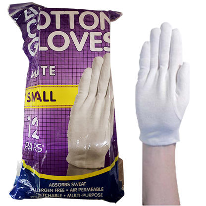 Livingstone Cotton Gloves Small 12 Pairs/Bag - White x45