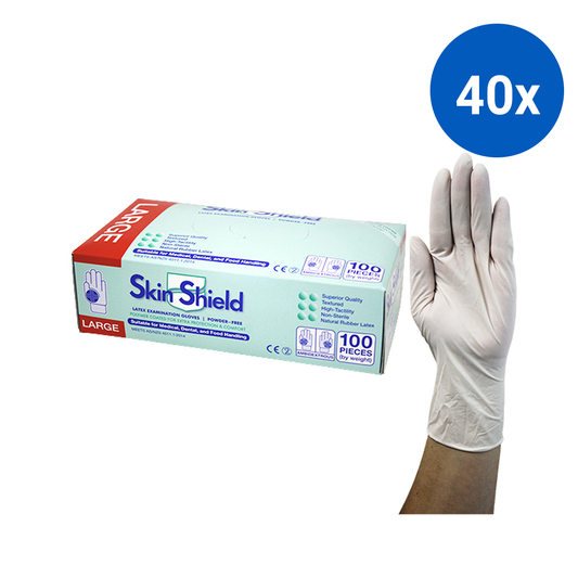 Skin Shield Latex Examination Gloves Powder Free AS/NZ HACCP Large 100/Box - Cream x40