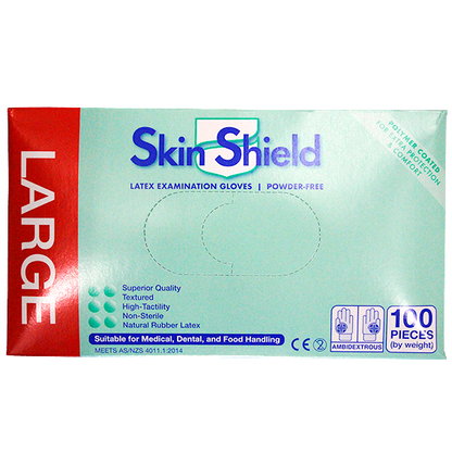 Skin Shield Latex Examination Gloves Powder Free AS/NZ HACCP Large 100/Box - Cream x40