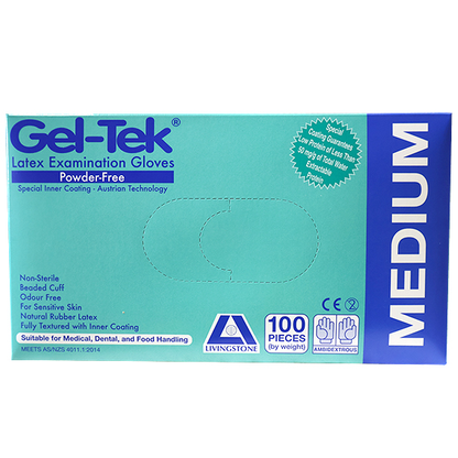 Geltek Latex Examination Gloves Powder Free AS/NZ Non-Sterile Medium 100/Box - Cream x45