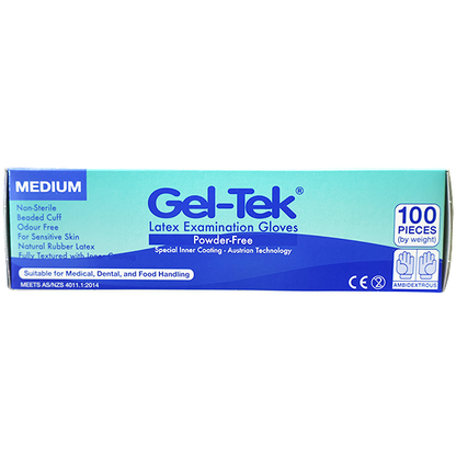 Geltek Latex Examination Gloves Powder Free AS/NZ Non-Sterile Medium 100/Box - Cream x45