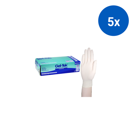 Geltek Latex Examination Gloves Powder Free Medium 100/Box 1000/Carton - Cream x5