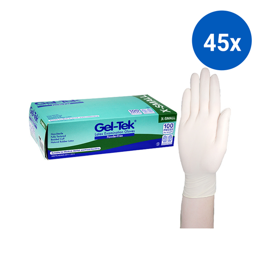 Geltek Latex Examination Gloves Powder Free Extra Small 100/Box - Cream x45