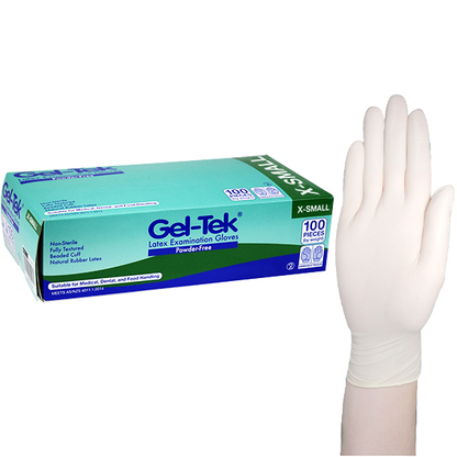 Geltek Latex Examination Gloves Powder Free Extra Small 100/Box - Cream x45