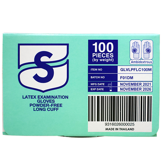 Skin Shield Latex Examination Gloves AS NZ Powder Free Long Cuff 30cm Medium 100/Box - Cream x25