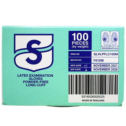 Skin Shield Latex Examination Gloves AS NZ Powder Free Long Cuff 30cm Medium 100/Box - Cream x25