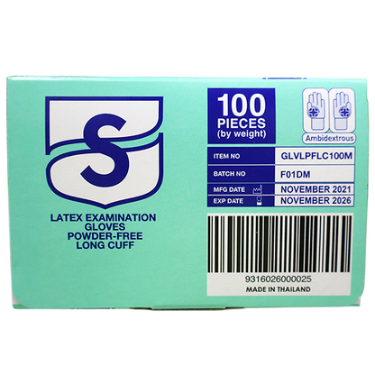 Skin Shield Latex Examination Gloves AS NZ Powder Free Long Cuff 30cm Medium 100/Box - Cream x25