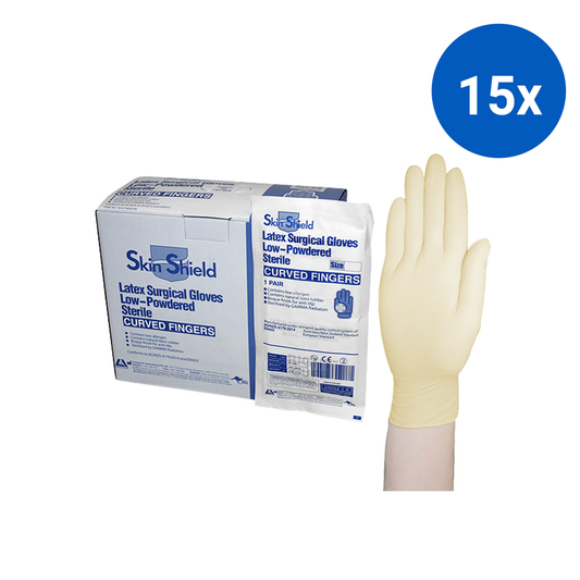 Skin Shield Biodegradable Latex Surgical Gloves Low Powder Sterile Size 6.0 50 Pairs/Box - White x15