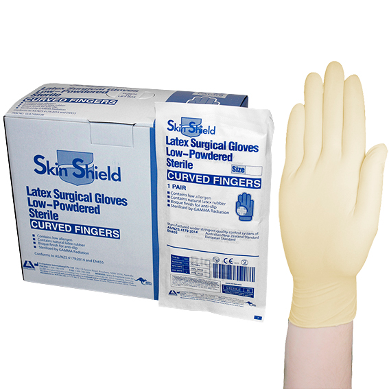 Skin Shield Biodegradable Latex Surgical Gloves Low Powder Sterile Size 6.0 50 Pairs/Box - White x15