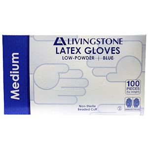Livingstone Biodegradable Latex Examination Gloves ASTM Certified Low Powder Medium Size 100 Pieces/Box - Blue x15