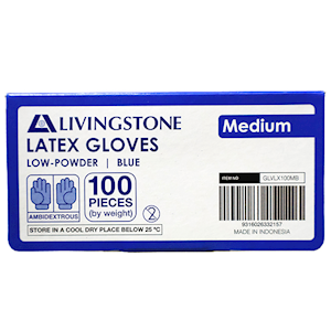 Livingstone Biodegradable Latex Examination Gloves ASTM Certified Low Powder Medium Size 100 Pieces/Box - Blue x15