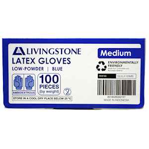 Livingstone Biodegradable Latex Examination Gloves ASTM Certified Low Powder Medium Size 100 Pieces/Box - Blue x15