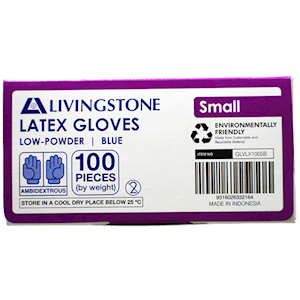 Livingstone Biodegradable Latex Examination Gloves Low Powde Small Size - Blue x50