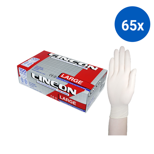 NY 2025 Special Lincon Latex Examination Gloves Large 100 Pcs/Box - Cream x65