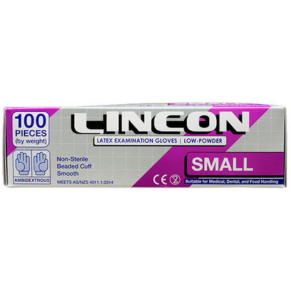 NY 2025 Special Lincon Latex Examination Gloves Small 100 Pcs/Box - Cream x65