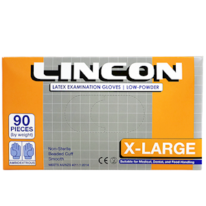 Lincon NY 2025 Special Latex Examination Gloves Low Powder and Biodegradable Extra Large 90 Pieces/Box - Cream x65