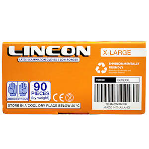 Lincon NY 2025 Special Latex Examination Gloves Low Powder and Biodegradable Extra Large 90 Pieces/Box - Cream x65