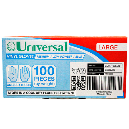 Universal Vinyl Gloves Recyclable 5.5g HACCP Grade Low Powder Large 100/Box - Blue x70