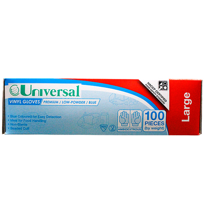 Universal Vinyl Gloves Recyclable 5.5g HACCP Grade Low Powder Large 100/Box - Blue x70