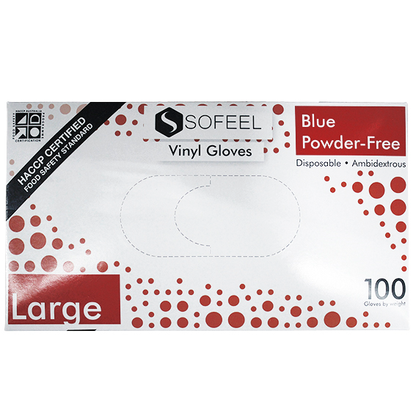 Sofeel Vinyl Gloves Recyclable 5.0g HACCP Grade Powder Free Large 100/Box - Blue x80