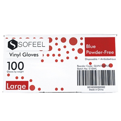 Sofeel Vinyl Gloves Recyclable 5.0g HACCP Grade Powder Free Large 100/Box - Blue x80