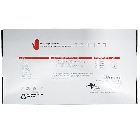 Sofeel Vinyl Gloves Recyclable 5.0g HACCP Grade Powder Free Large 100/Box - Blue x80