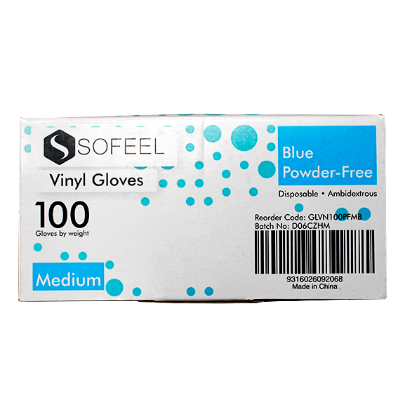Sofeel Vinyl Gloves Recyclable 4.5g HACCP Grade Powder Free Medium 100/Box - Blue x80