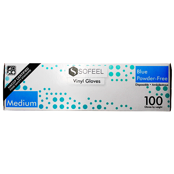 Sofeel Vinyl Gloves Recyclable 4.5g HACCP Grade Powder Free Medium 100/Box - Blue x80