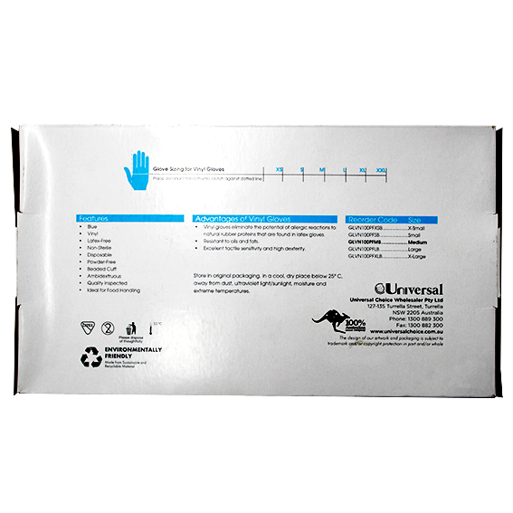 Sofeel Vinyl Gloves Recyclable 4.5g HACCP Grade Powder Free Medium 100/Box - Blue x80
