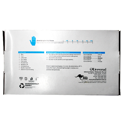 Sofeel Vinyl Gloves Recyclable 4.5g HACCP Grade Powder Free Medium 100/Box - Blue x80