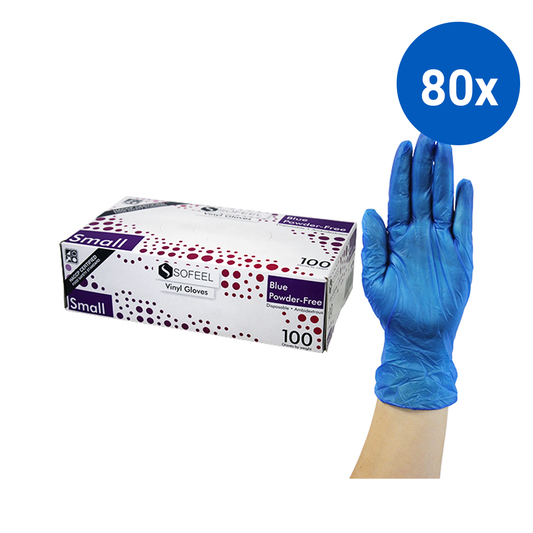 Sofeel Vinyl Gloves Recyclable 4.0g HACCP Grade Powder Free Small 100/Box - Blue x80