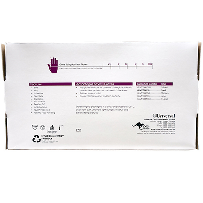 Sofeel Vinyl Gloves Recyclable 4.0g HACCP Grade Powder Free Small 100/Box - Blue x80